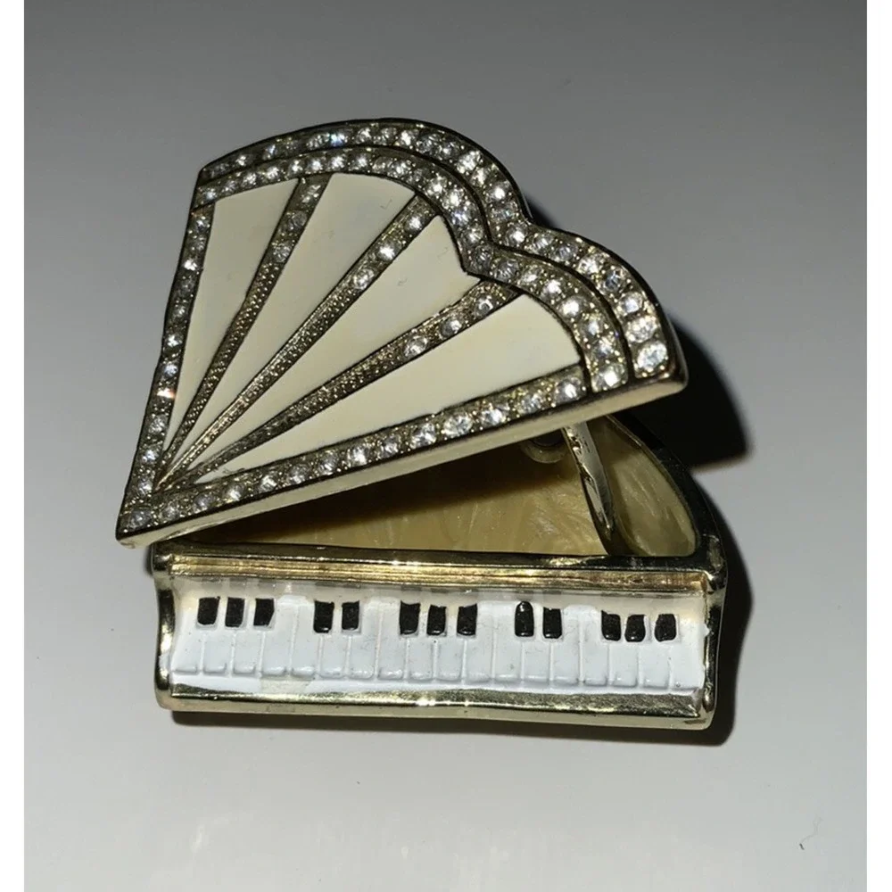 White Piano Jewelry‎ Trinket Box Bejeweled Grand Piano Swarovski Crystals Enamel